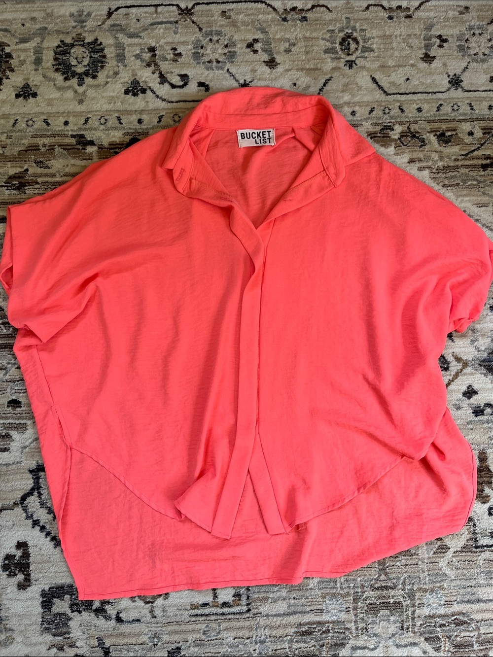 BUCKETLIST Peach Button Front Relaxed Dolman Blouse